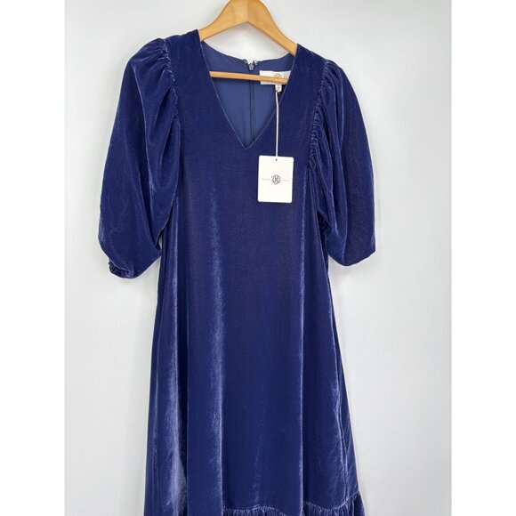Anna Cate Margot Maxi Velvet Blouson Sleeve Maxi Dress Blue Small NEW - Picture 2 of 5